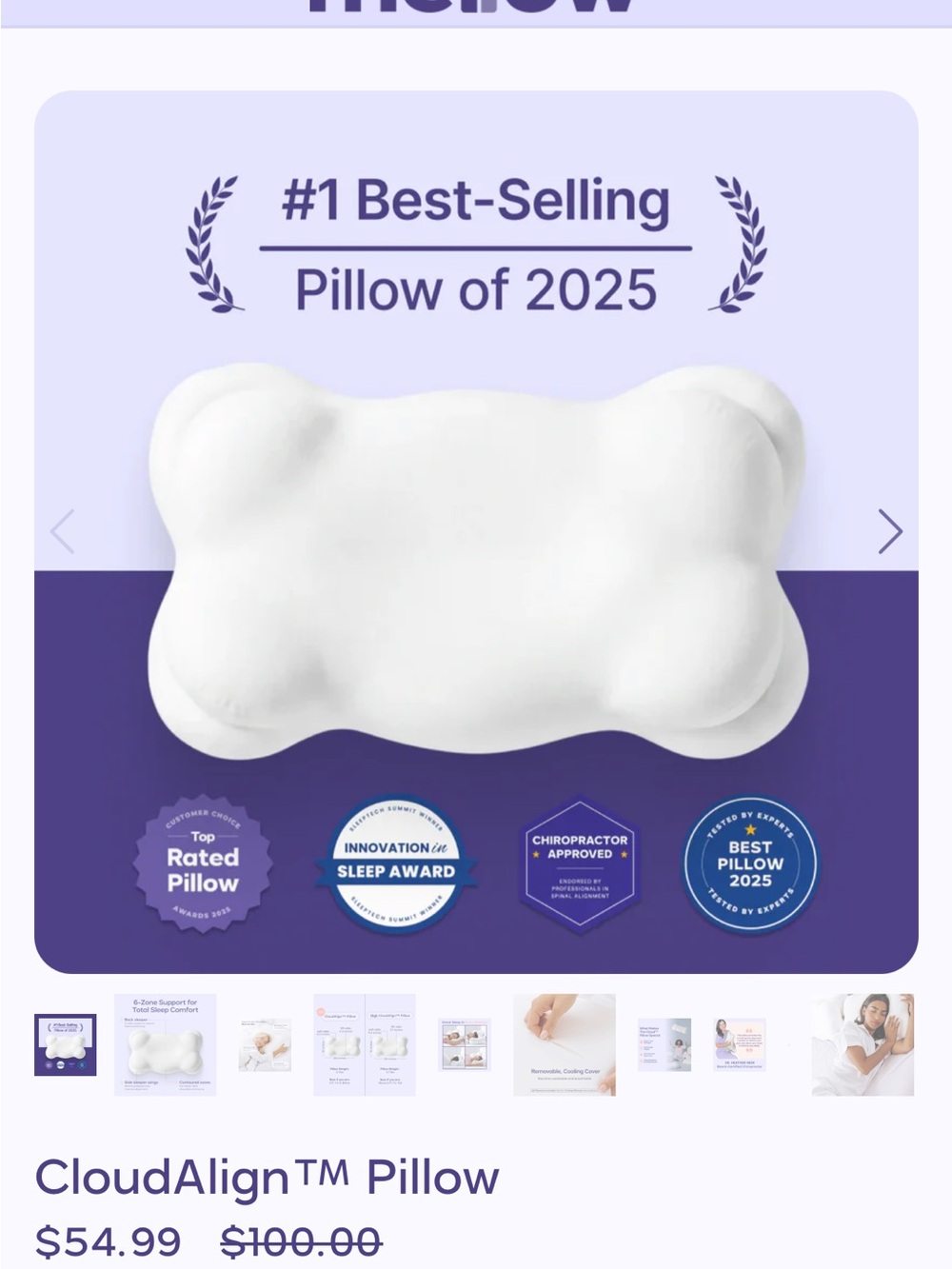 CloudAlign™ White Home Bedding Pillow - Supportive Neck & Shoulder Relief